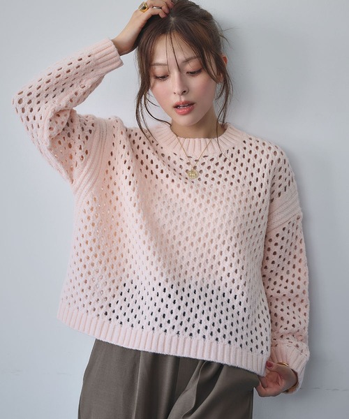 ELFRANK ニット セーター 「新色追加」ショート丈 透かし編み