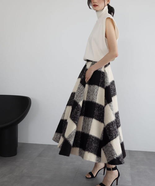 ELFRANK スカート 「VERY 1月号掲載」ブロックチェック起毛ロング