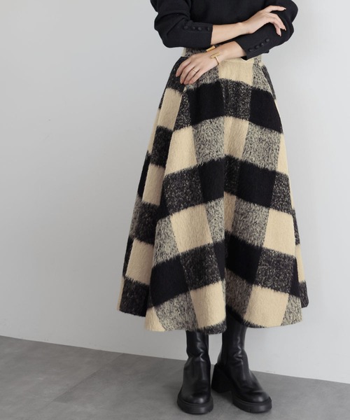 ELFRANK スカート 「VERY 1月号掲載」ブロックチェック起毛ロング