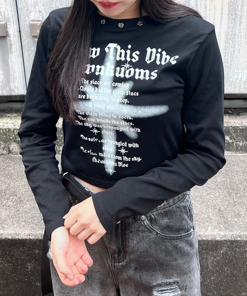 tシャツ ハトメネックデザインロンT レディース : ZOZOTOWN