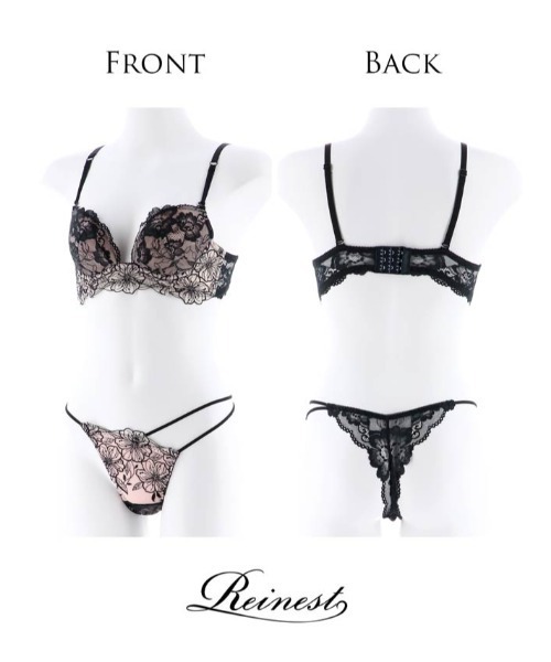 ネイビーD75TバックL♡ジュエリーレース♥️ブラジャー&ショーツセット✨ Reinest ブラジャー ショーツセット 再入荷!「シリーズ累計5.5万
