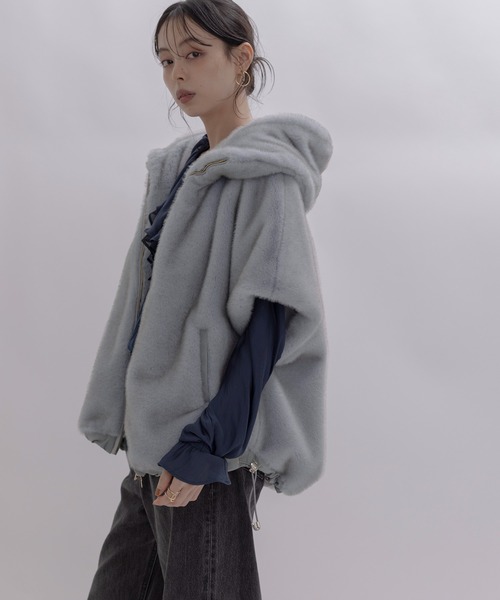 最終価格！エイミーロウ ミンクライク　フーディドロスト ミドルコート　新品未使用 新品 ☆ Eimee Law ミンクライクファー フーディドロスト ミドルコート