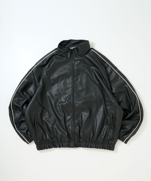 ブルゾン アウター synthetic leather track jacket/合成皮革 トラック