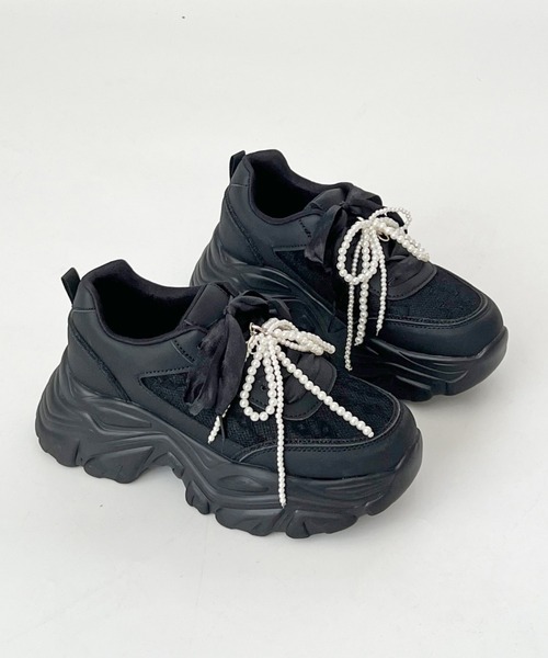 Shoes in Closet スニーカー 軽量厚底 2WAY パールリボンチャーム 