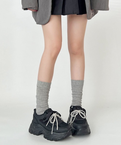Shoes in Closet スニーカー 軽量厚底 2WAY パールリボンチャーム 