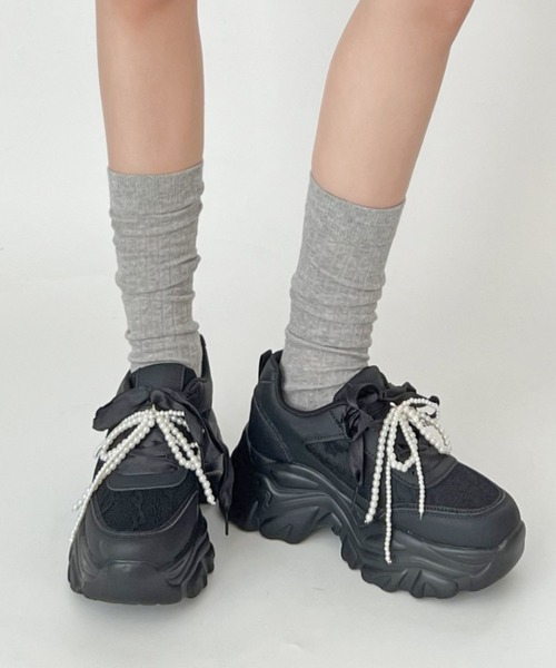 Shoes in Closet スニーカー 軽量厚底 2WAY パールリボンチャーム 