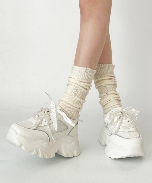 Shoes in Closet スニーカー 軽量厚底 2WAY パールリボン