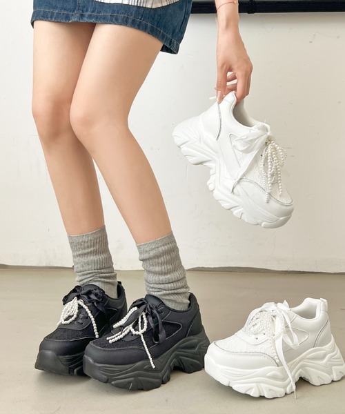 Shoes in Closet スニーカー 軽量厚底 2WAY パールリボン