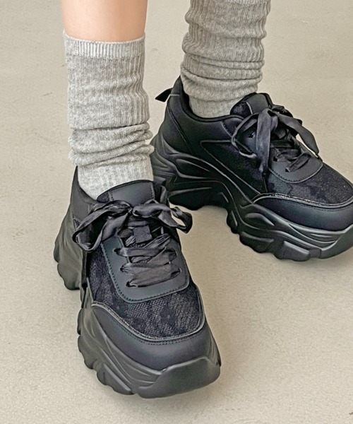 Shoes in Closet スニーカー 軽量厚底 2WAY パールリボン