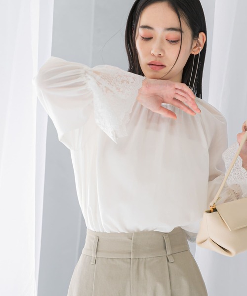 ブラウス シャツ ウォッシャブルハイネックレースブラウス レディース