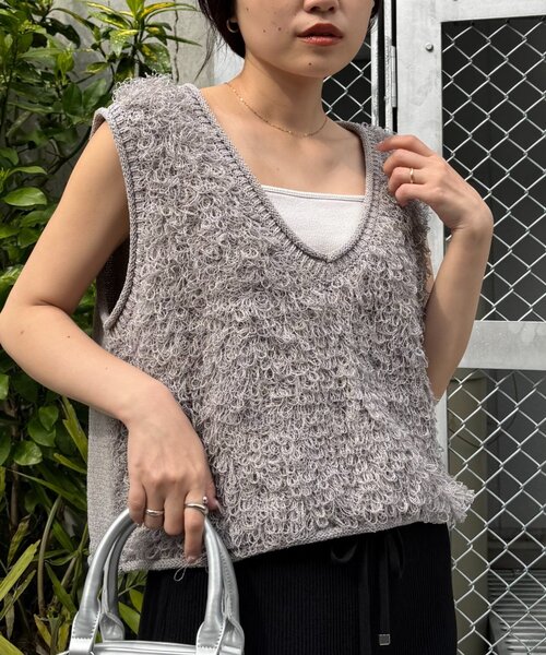 CIAOPANIC TYPY ベスト ジレ ループフリンジクロップド丈ベスト