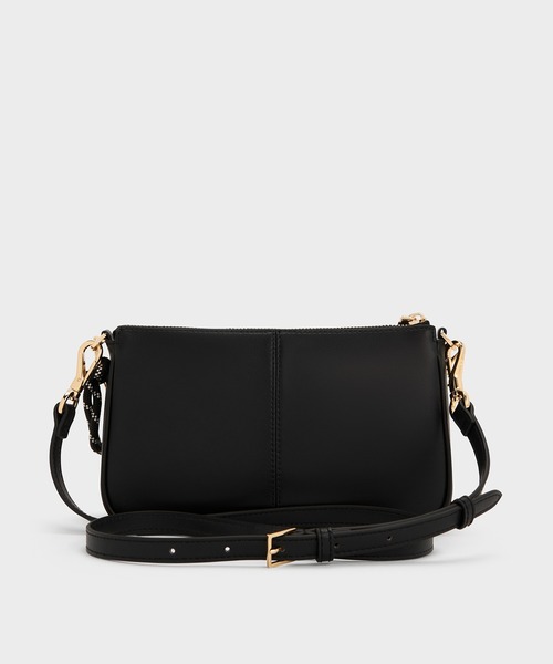 追跡★Charles&Keith Addison 3WAY ショルダーバッグ Addison アディソン ノットロープショルダーバッグ - Black