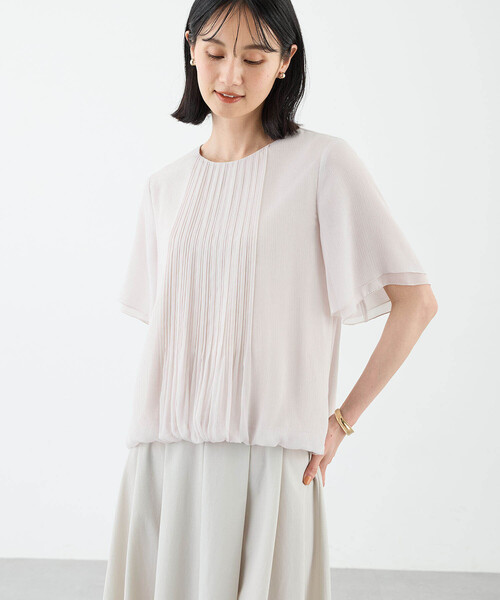 tシャツ 「2025春夏」消しプリーツ楊柳ブラウス レディース