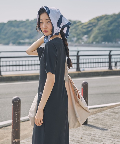 RibハーフスリーブOP Unblend ワンピース 「 POOLSIDE COFFEE × 」ロゴ刺繍 カットリブ