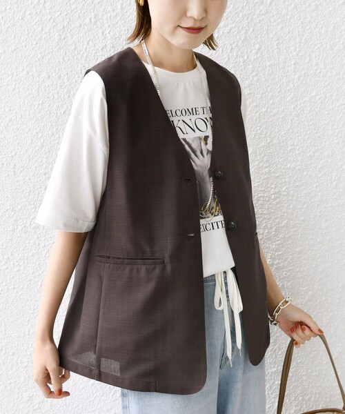 SHIPS（シップス） ベスト ジレ 「防シワ加工」チノ ウール ボタン