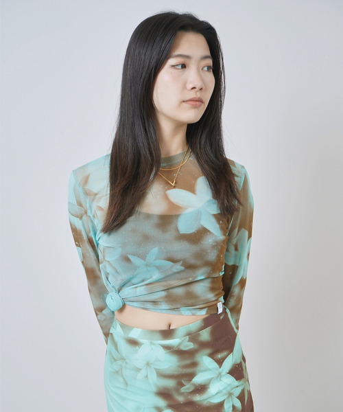 tシャツ PISCESS/パイシスFlower Splash Mesh Top レディース