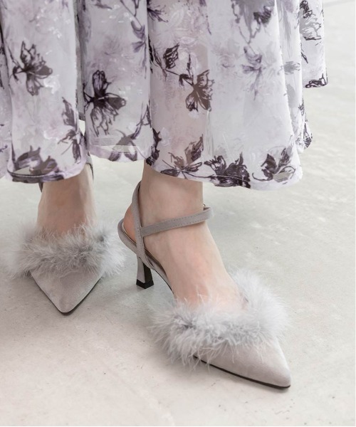 【未使用】　ランダ　ファーデザインストラップパンプス RANDA（ランダ） パンプス ファーデザインストラップパンプス