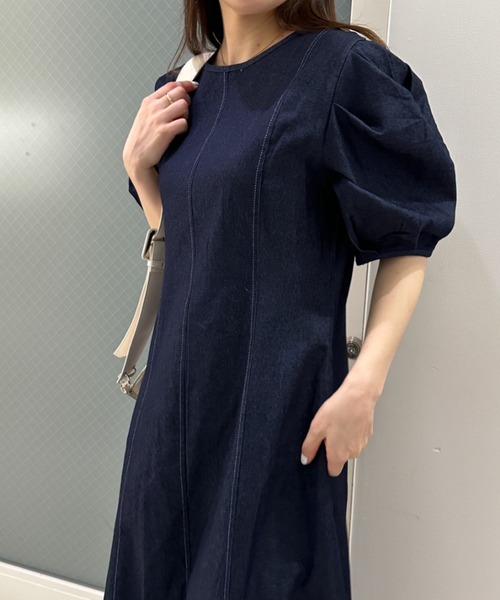 「solleim」 半袖ワンピース M ネイビー レディース_画像3