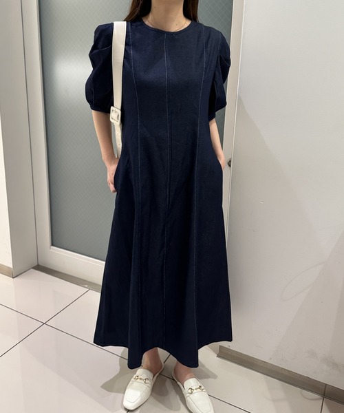 「solleim」 半袖ワンピース M ネイビー レディース_画像7