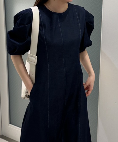 「solleim」 半袖ワンピース M ネイビー レディース_画像9