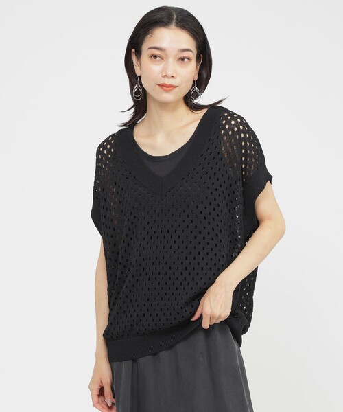 ニット セーター 「SANYO Style EDITION掲載」「ウォッシャブル」アイレットメッシュレイヤードニット レディース