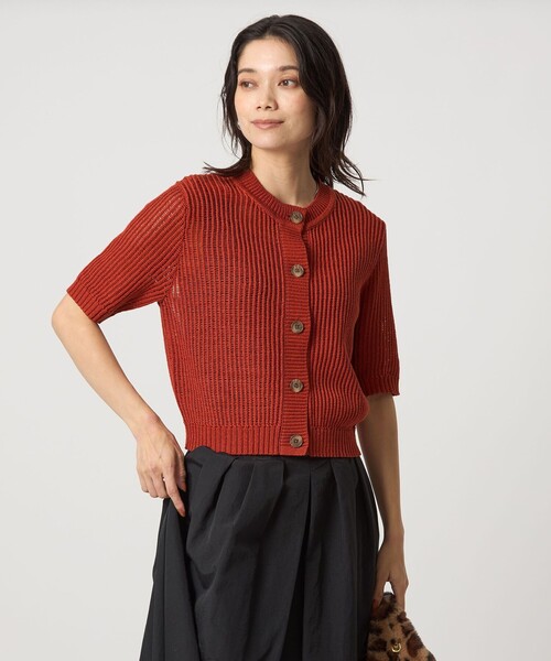 green label relaxing カーディガン メッシュ ニット ショート