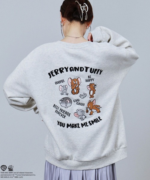 トレーナー スウェット TOM＆JERRY ワッペン風 刺繍トレーナー メンズ