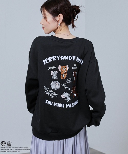 トレーナー スウェット TOM＆JERRY ワッペン風 刺繍トレーナー メンズ