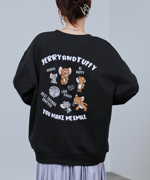 トレーナー スウェット TOM＆JERRY ワッペン風 刺繍トレーナー メンズ