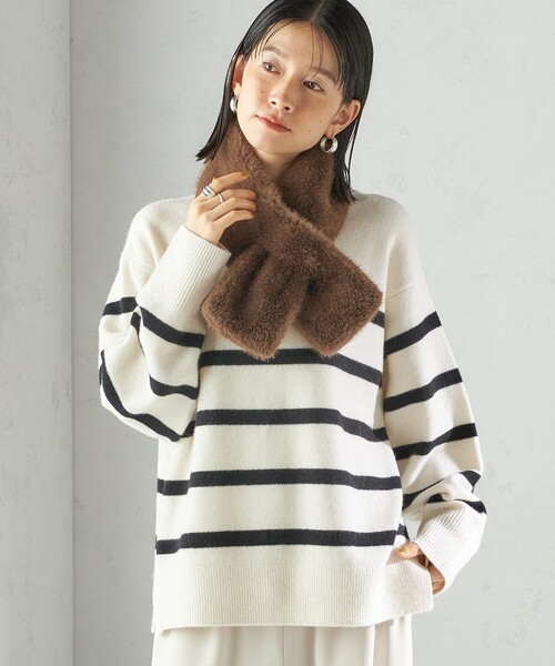 完売品 フリンジ付きフェイクファーマフラー ストール ブラウン 新作 SHIPS（シップス） マフラー ストール 「手洗い可能」フェイク ファー