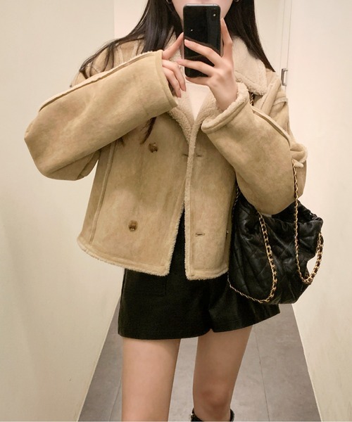 ムートンコート ボアコート ダブルボタンエコムートンジャケット