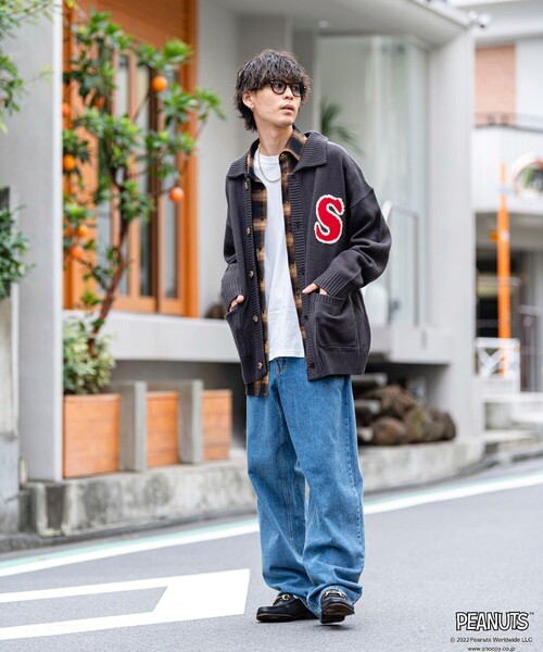 「PEANUTS」 ニットカーディガン LARGE ブルー メンズ_画像7