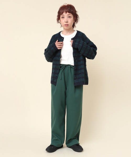 セットアップ　RNA-N 
【N EXCLUSIVE】グレンチェックプリント8/1リネンオックスステンカラー、パンツ RNA-N（アールエヌエーエヌ） スラックス MEDIUM グリーン レディース
