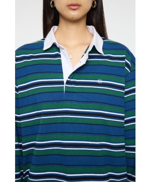 HONDA MOUSSYコラボ クロップドポロシャツ 長袖 ブラック MOUSSY（マウジー） ポロシャツ ポロ OVER POLO ロングスリーブシャツ トップス