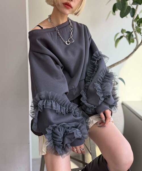 w closet（ダブルクローゼット） tシャツ チュールフリルスウェット