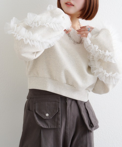 w closet（ダブルクローゼット） tシャツ チュールフリルスウェット