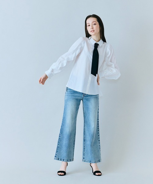 ブラウス シャツ 「人気追加」ビジューネクタイ付きシャツ レディースの画像