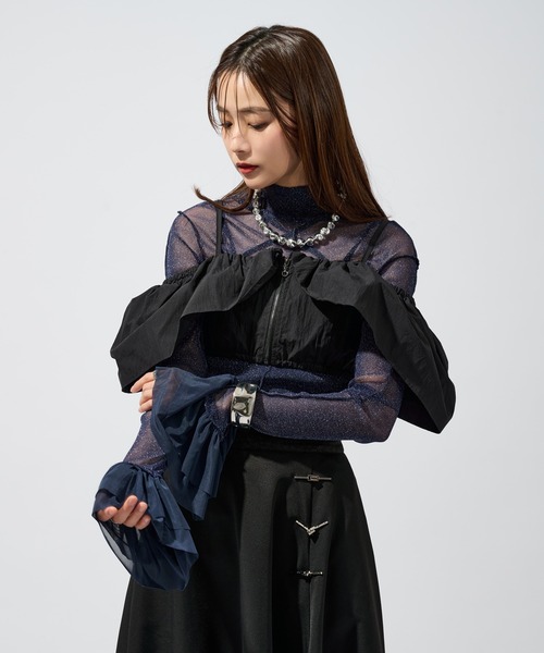 Ellno de Mavie（エルノデメヴィ） tシャツ ソデフリルラメシアー