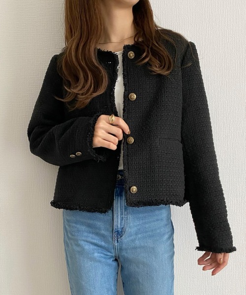 「callautia」 ツイードジャケット MEDIUM アイボリー レディース_画像8