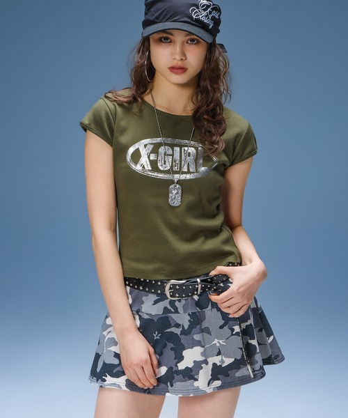 X-girl（エックスガール） スカート 夏 HIBISCUS CAMOUFLAGE SWEAT