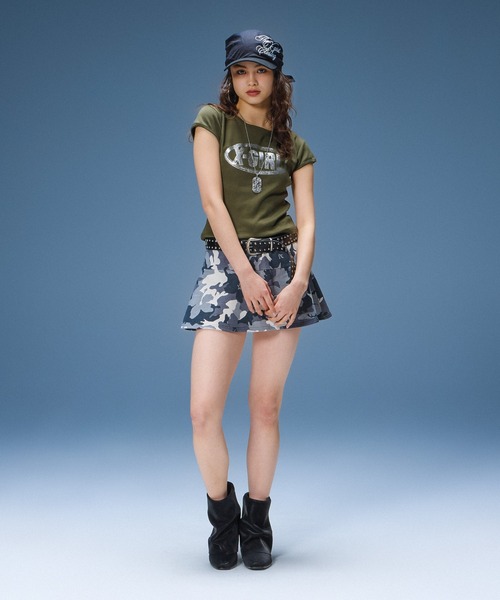 X-girl（エックスガール） スカート 夏 HIBISCUS CAMOUFLAGE SWEAT