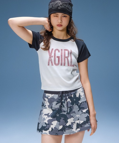 X-girl（エックスガール） スカート 夏 HIBISCUS CAMOUFLAGE SWEAT