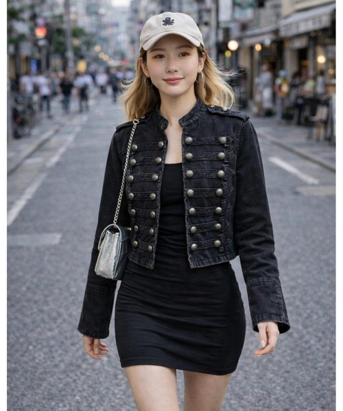 デニムジャケット gジャン デニムナポレオンジャケット レディースの画像