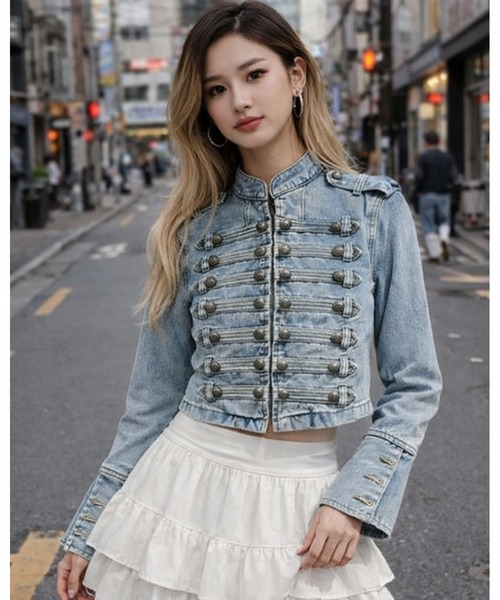 デニムジャケット gジャン デニムナポレオンジャケット レディースの画像