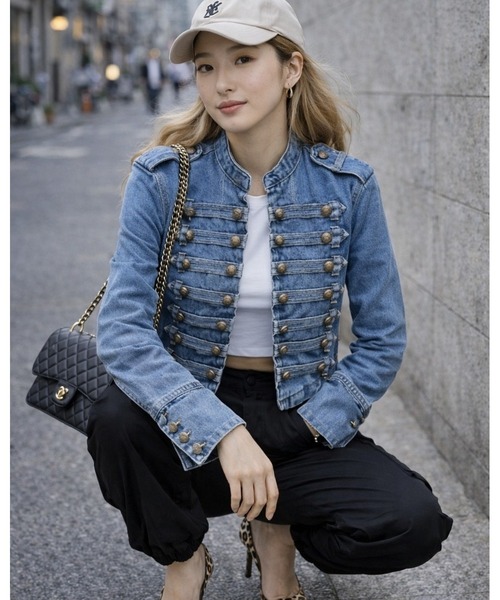 デニムジャケット gジャン デニムナポレオンジャケット レディースの画像
