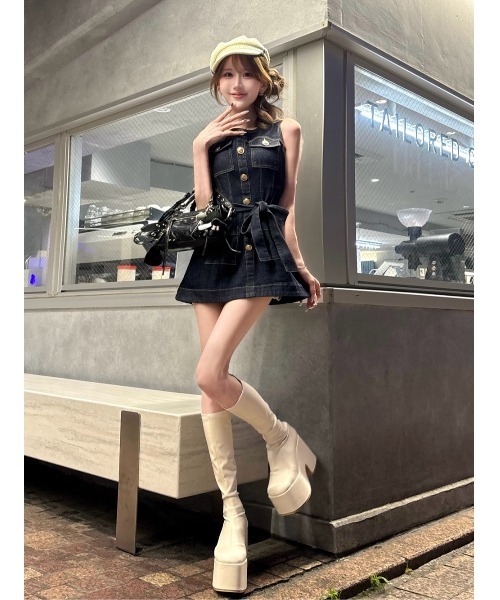 Darich（ダーリッチ） ワンピース ウエストマークステッチデニムミニ