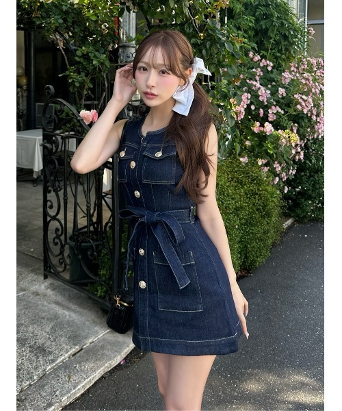 最安値☆Darich ウエストマークステッチデニムミニワンピース Darich（ダーリッチ） ワンピース ウエストマークステッチデニムミニ