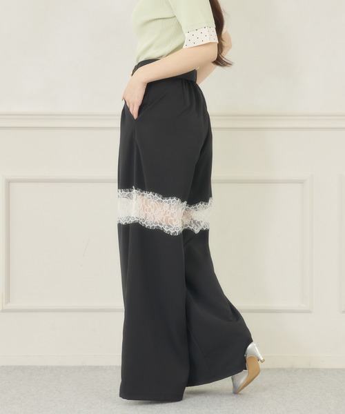 新品SHIROMA 　シロマ　カットワーク　ワイドパンツ　レース　ベルト　フレア Ambre Neige（アンブルネージュ） ワイドパンツ スラックス パンツ