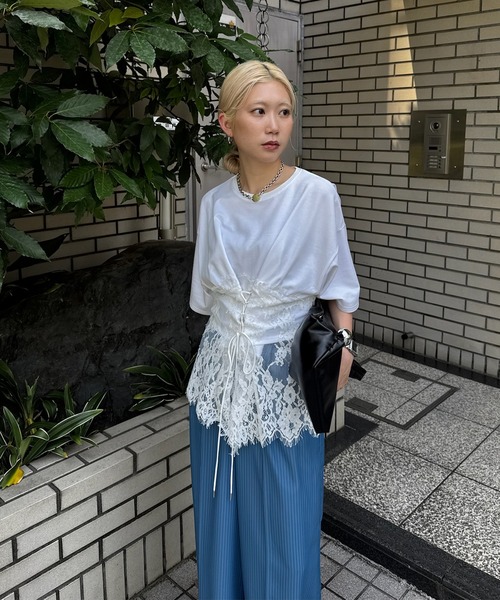 Ameri（アメリ） tシャツ 半袖 CORSET LIKE LACE DOCKING TEE