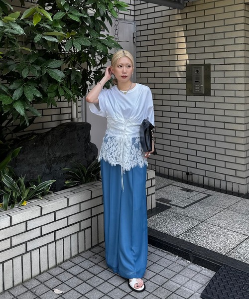 Ameri（アメリ） tシャツ 半袖 CORSET LIKE LACE DOCKING TEE